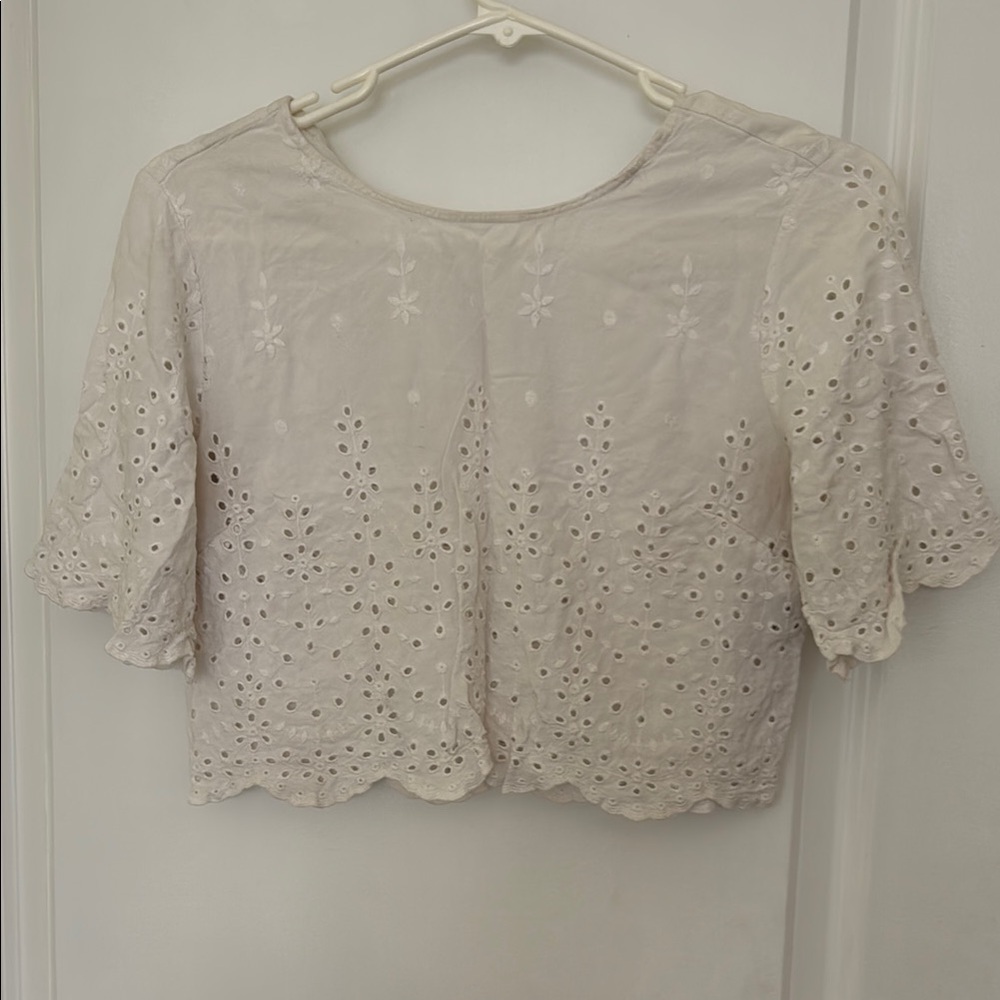 Forever 21 Cream Embellished Crop Blouse